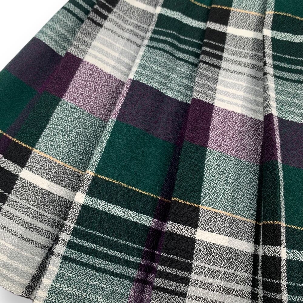 90's SHE SAID purple green pleated plaid school girl mini skirt - Picture 4 of 13